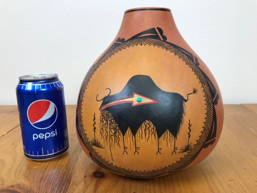 Robert Rivera Native American Apache Buffalo Gourd Art Figure 8'W x 8'H Vintage 2005 Estimate $750  [Photo 22]