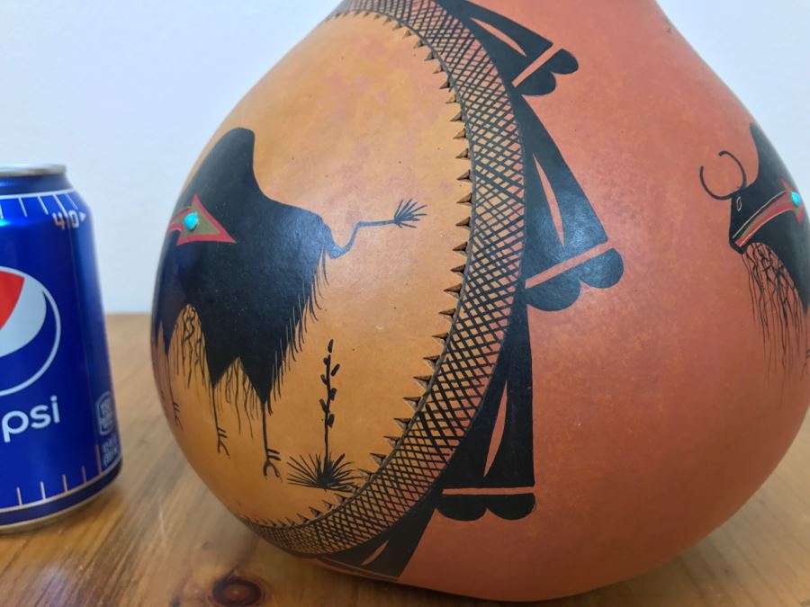 Robert Rivera Native American Apache Buffalo Gourd Art Figure 8'W x 8'H Vintage 2005 Estimate $750  [Photo 21]