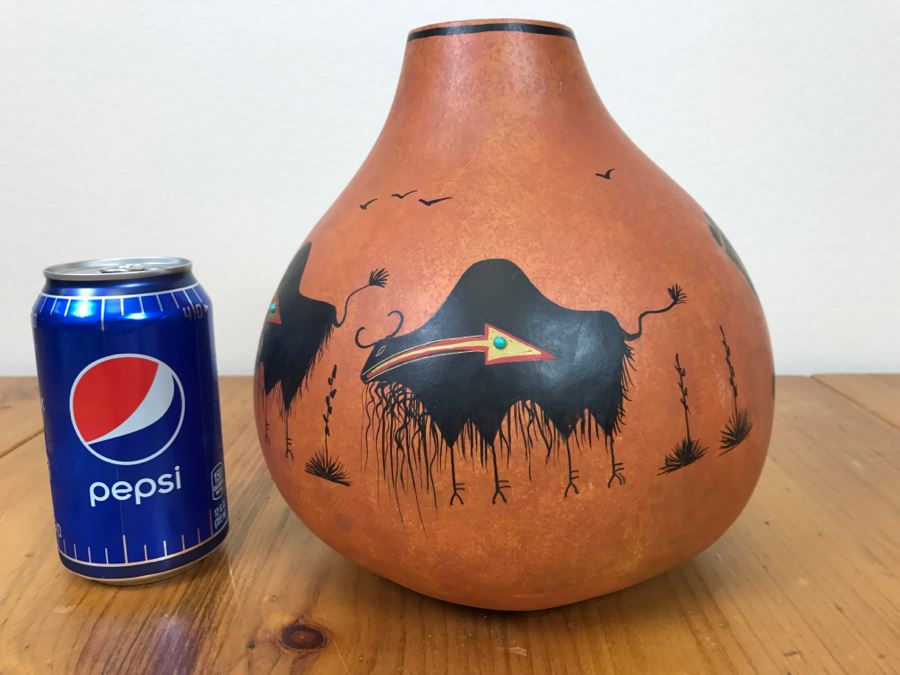 Robert Rivera Native American Apache Buffalo Gourd Art Figure 8'W x 8'H Vintage 2005 Estimate $750  [Photo 14]