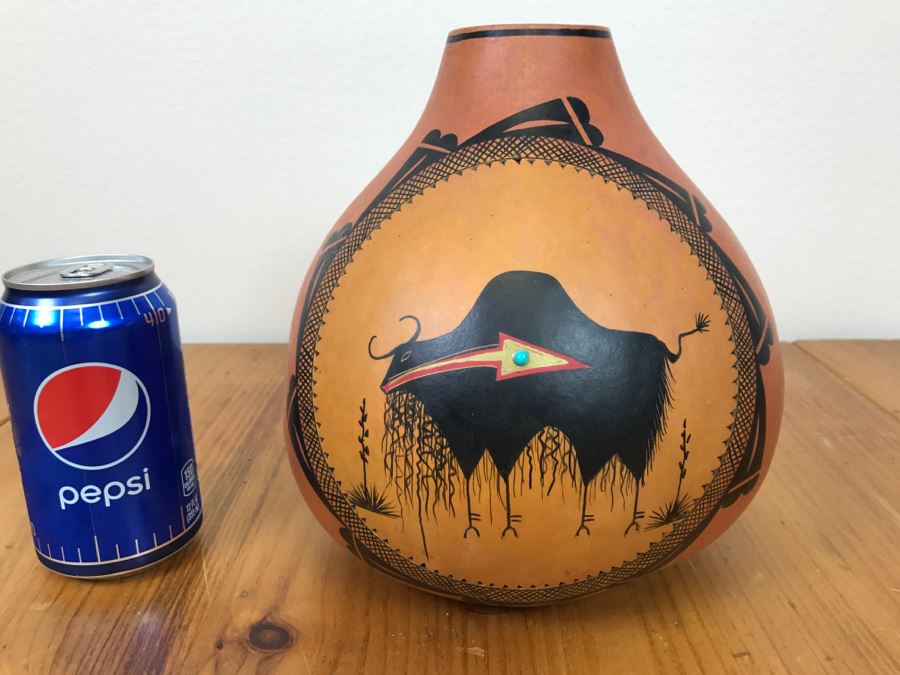 Robert Rivera Native American Apache Buffalo Gourd Art Figure 8'W x 8'H Vintage 2005 Estimate $750  [Photo 2]