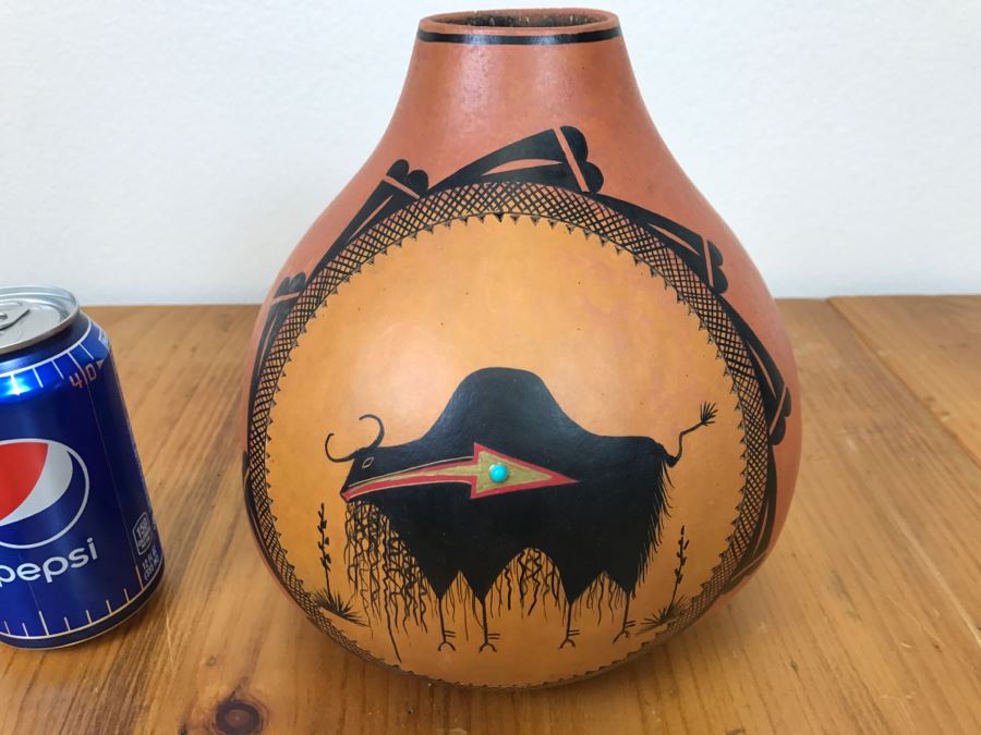 Robert Rivera Native American Apache Buffalo Gourd Art Figure 8'W x 8'H Vintage 2005 Estimate $750  [Photo 7]