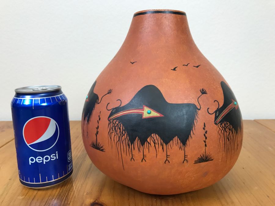 Robert Rivera Native American Apache Buffalo Gourd Art Figure 8'W x 8'H Vintage 2005 Estimate $750  [Photo 16]