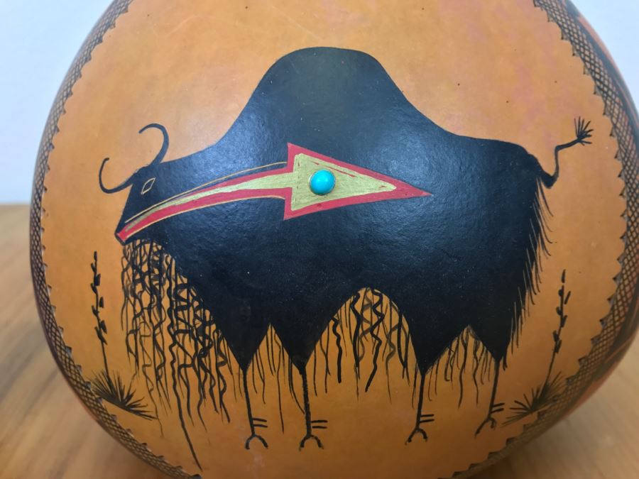 Robert Rivera Native American Apache Buffalo Gourd Art Figure 8'W x 8'H Vintage 2005 Estimate $750  [Photo 8]