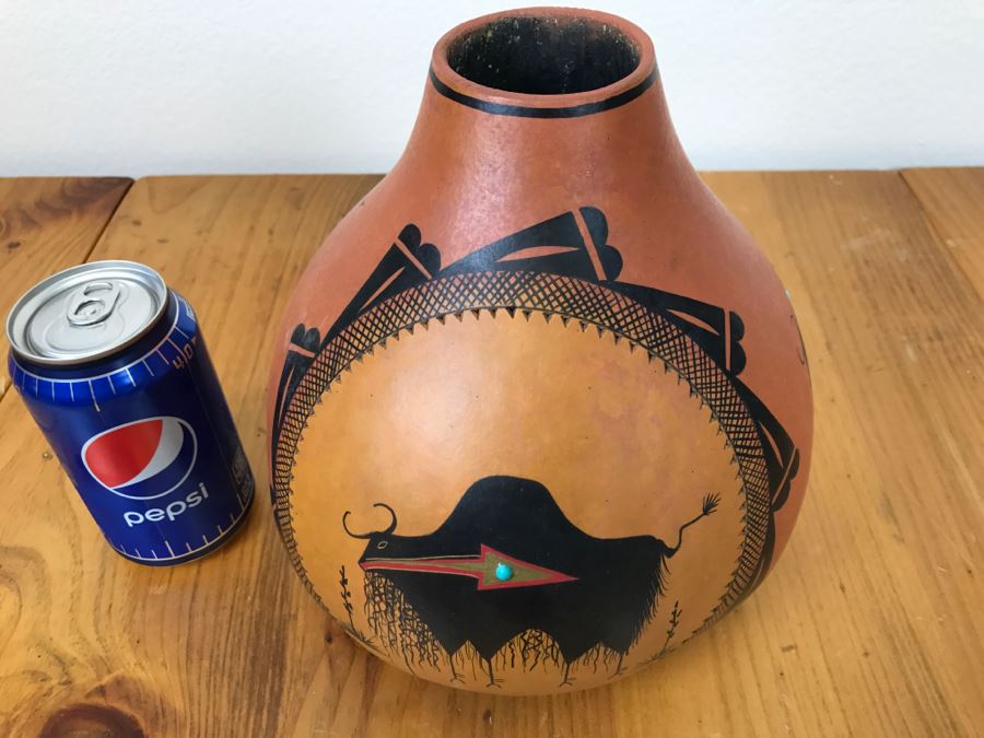 Robert Rivera Native American Apache Buffalo Gourd Art Figure 8'W x 8'H Vintage 2005 Estimate $750  [Photo 24]
