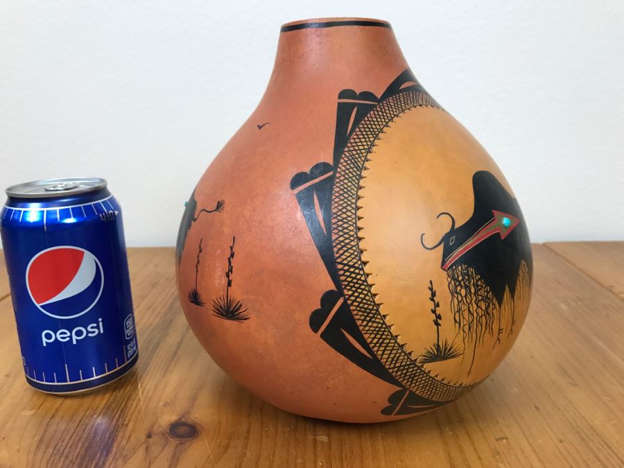 Robert Rivera Native American Apache Buffalo Gourd Art Figure 8'W x 8'H Vintage 2005 Estimate $750  [Photo 12]