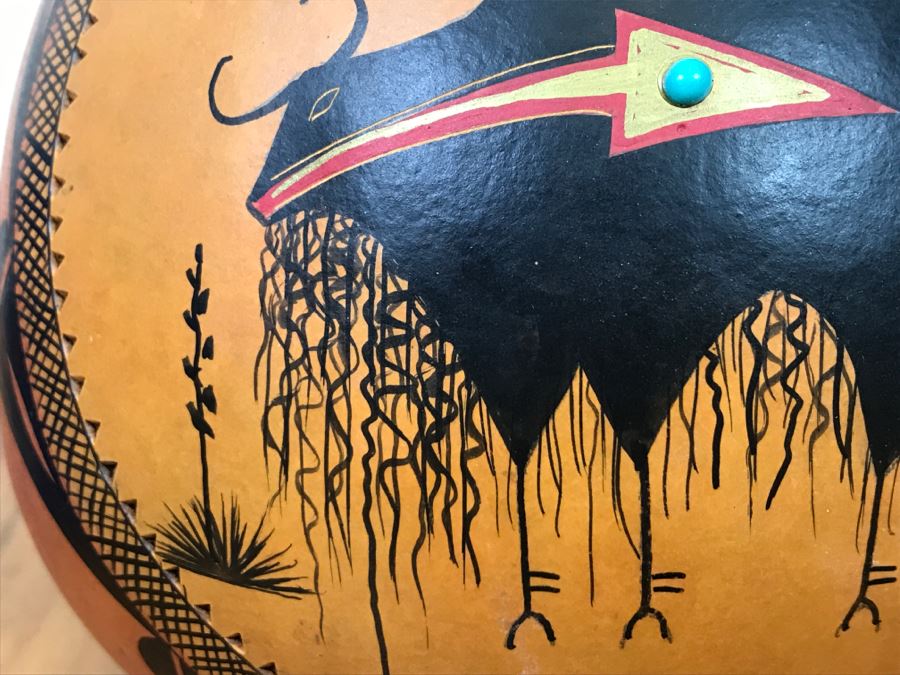 Robert Rivera Native American Apache Buffalo Gourd Art Figure 8'W x 8'H Vintage 2005 Estimate $750  [Photo 10]