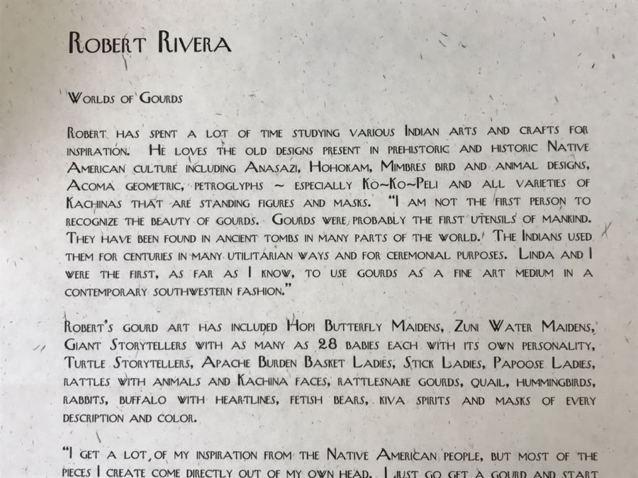Robert Rivera Native American Apache Buffalo Gourd Art Figure 8'W x 8'H Vintage 2005 Estimate $750  [Photo 29]