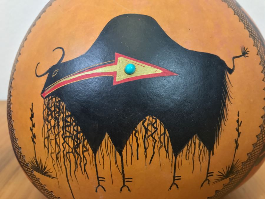 Robert Rivera Native American Apache Buffalo Gourd Art Figure 8'W x 8'H Vintage 2005 Estimate $750  [Photo 5]