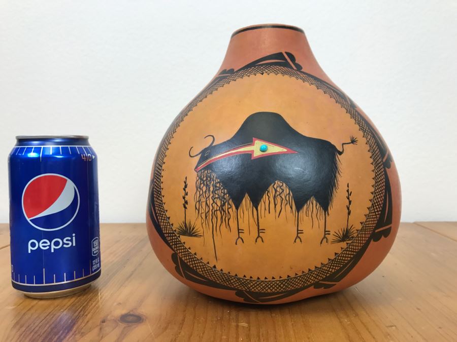 Robert Rivera Native American Apache Buffalo Gourd Art Figure 8'W x 8'H Vintage 2005 Estimate $750  [Photo 3]