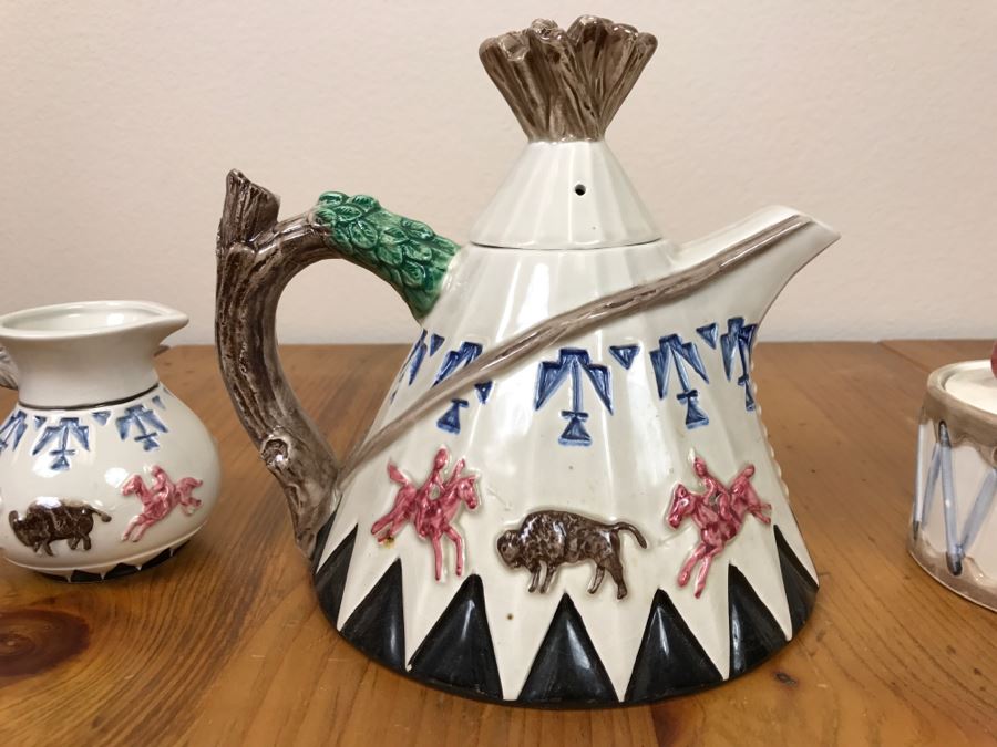 Teepee Tipi Themed Teapot With Sugar And Creamer Made In Japan [Photo 12]