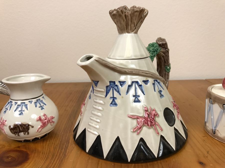 Teepee Tipi Themed Teapot With Sugar And Creamer Made In Japan [Photo 9]