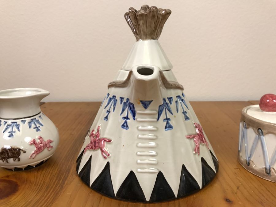Teepee Tipi Themed Teapot With Sugar And Creamer Made In Japan [Photo 10]