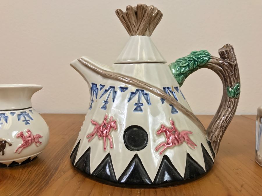 Teepee Tipi Themed Teapot With Sugar And Creamer Made In Japan [Photo 4]