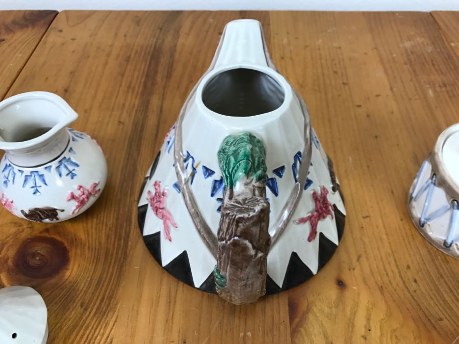 Teepee Tipi Themed Teapot With Sugar And Creamer Made In Japan [Photo 14]