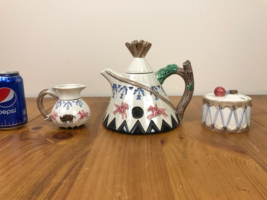 Teepee Tipi Themed Teapot With Sugar And Creamer Made In Japan [Photo 2]