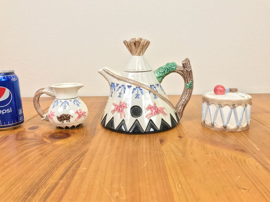 Teepee Tipi Themed Teapot With Sugar And Creamer Made In Japan