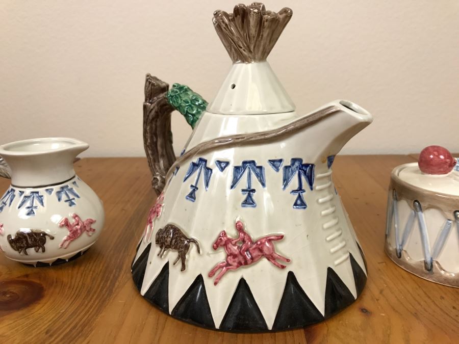 Teepee Tipi Themed Teapot With Sugar And Creamer Made In Japan [Photo 11]