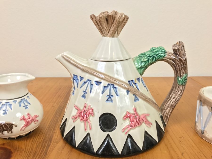 Teepee Tipi Themed Teapot With Sugar And Creamer Made In Japan [Photo 3]