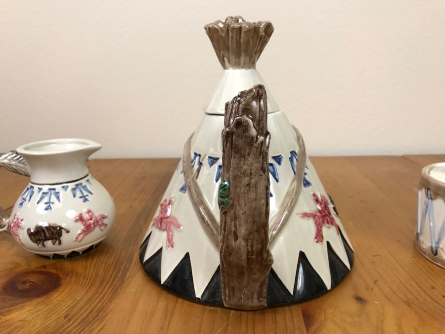 Teepee Tipi Themed Teapot With Sugar And Creamer Made In Japan [Photo 13]