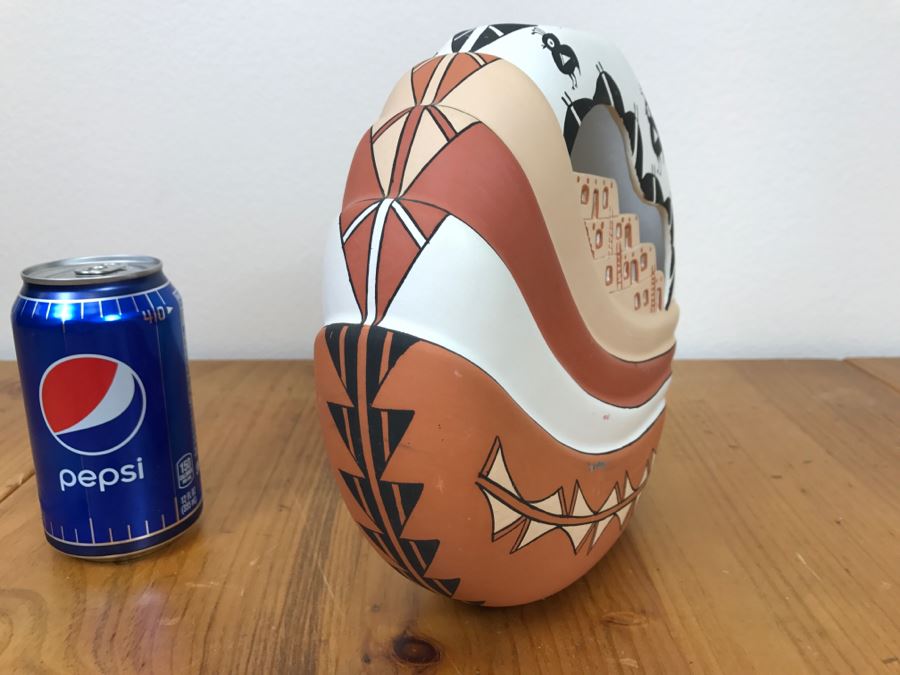 Hand Painted Native American Pottery Vase Signed N.L. Acoma, N.M. 9'W X 8.5'H X 2.5'D [Photo 14]