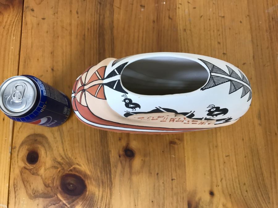 Hand Painted Native American Pottery Vase Signed N.L. Acoma, N.M. 9'W X 8.5'H X 2.5'D [Photo 5]