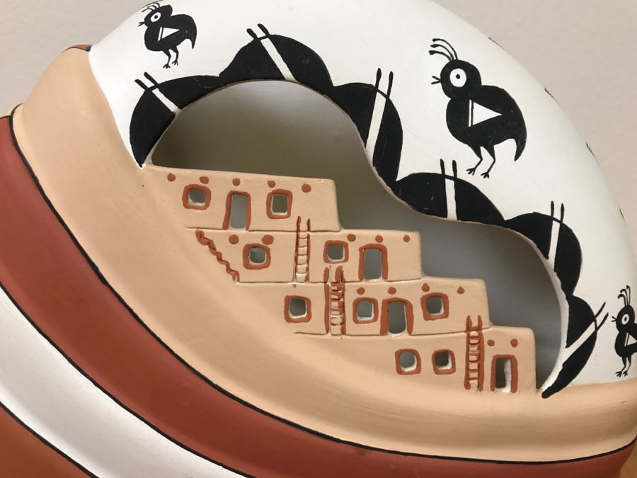 Hand Painted Native American Pottery Vase Signed N.L. Acoma, N.M. 9'W X 8.5'H X 2.5'D [Photo 4]