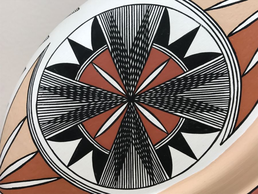 Hand Painted Native American Pottery Vase Signed N.L. Acoma, N.M. 9'W X 8.5'H X 2.5'D [Photo 18]