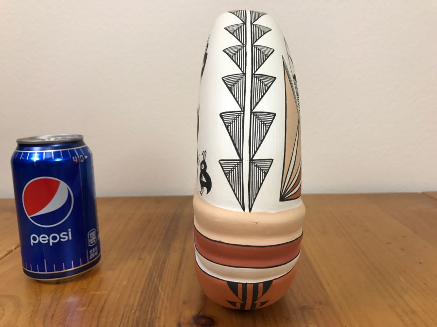 Hand Painted Native American Pottery Vase Signed N.L. Acoma, N.M. 9'W X 8.5'H X 2.5'D [Photo 20]