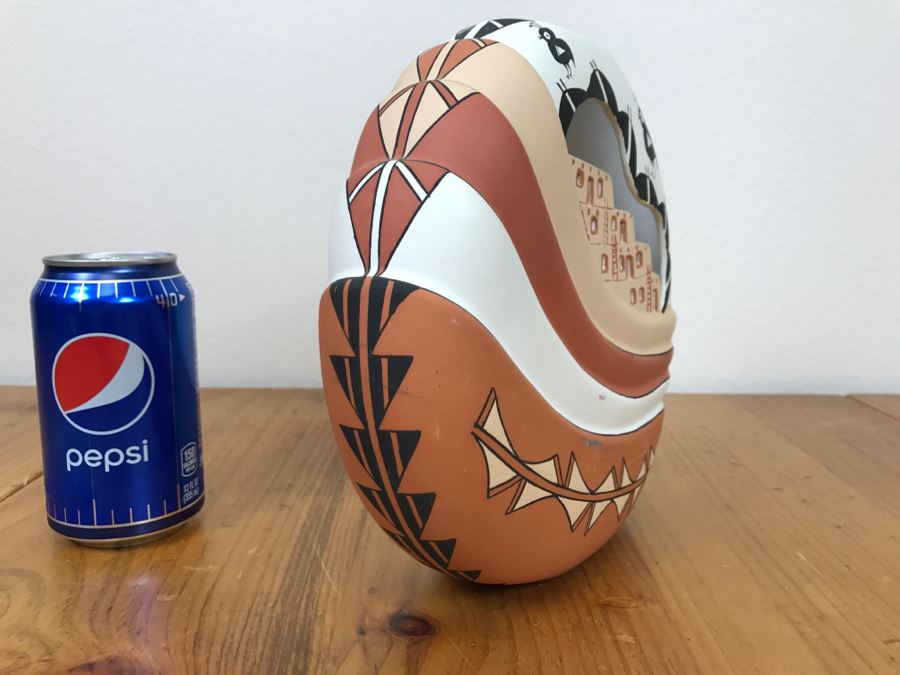 Hand Painted Native American Pottery Vase Signed N.L. Acoma, N.M. 9'W X 8.5'H X 2.5'D [Photo 13]
