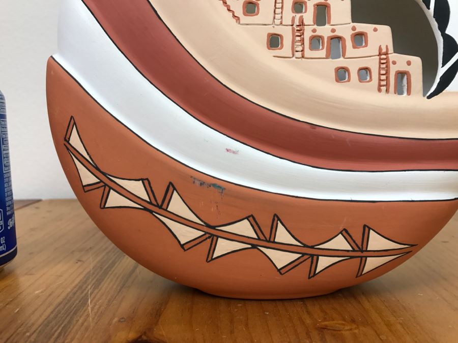 Hand Painted Native American Pottery Vase Signed N.L. Acoma, N.M. 9'W X 8.5'H X 2.5'D [Photo 10]