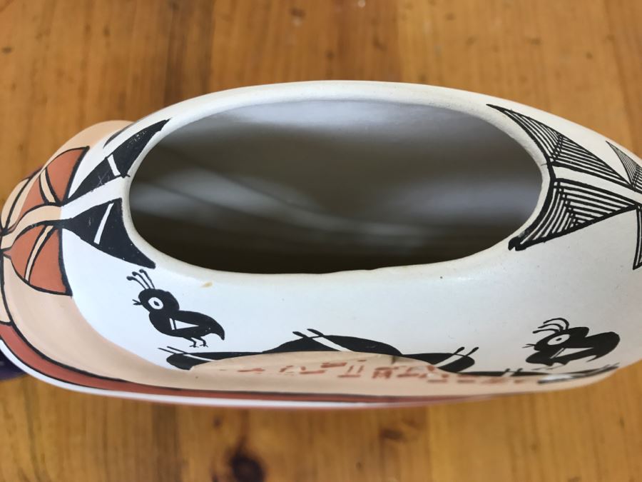 Hand Painted Native American Pottery Vase Signed N.L. Acoma, N.M. 9'W X 8.5'H X 2.5'D [Photo 7]