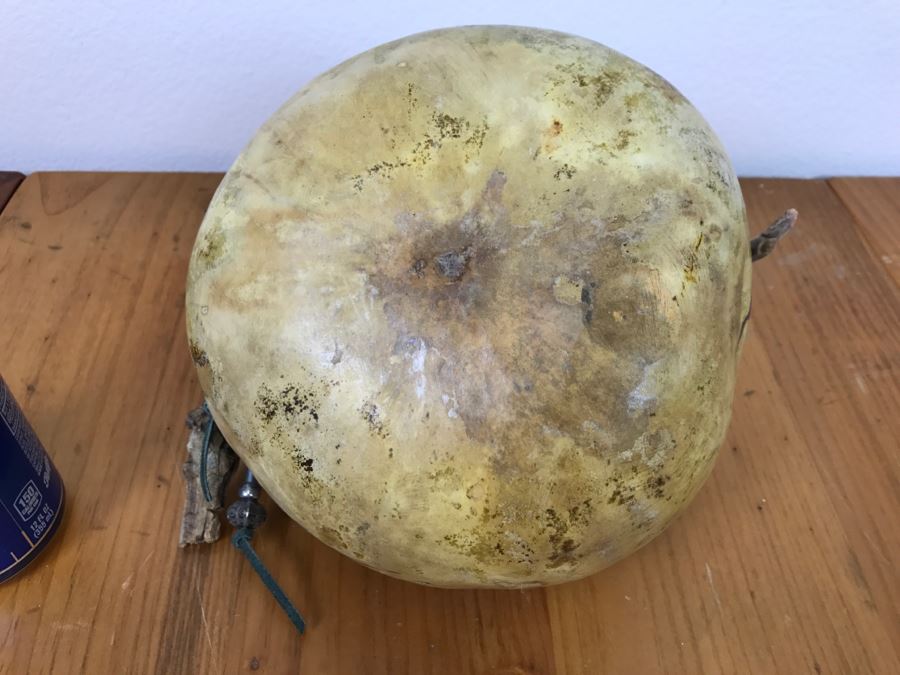 Signed Hand Painted Gourd Art Basket Man Riding Horse With Horses 11'W X 7'H [Photo 22]