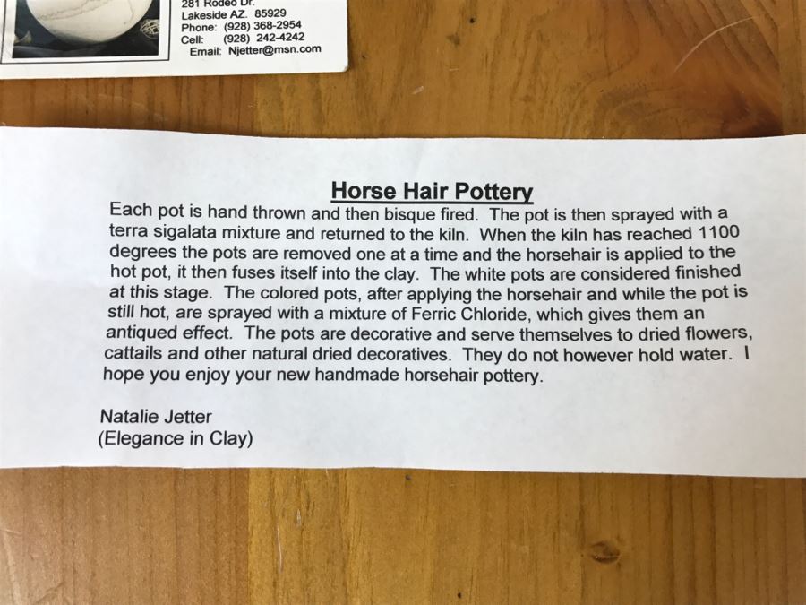 Signed Natalie Jetter Horse Hair Pottery Pot Vase Santa Fe, NM Retailed $145 10'W X 12.5'H [Photo 25]