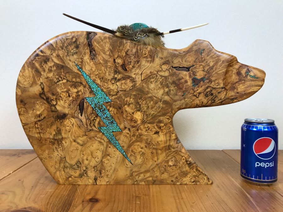 Large Turquoise Inlay Fetish Bear By Anthony Malpica Retailed For $950 At The Torres Gallery 19'W X 12.5'H X 9'D [Photo 2]