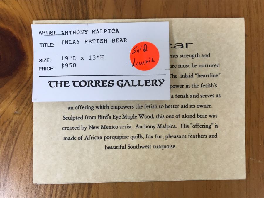 Large Turquoise Inlay Fetish Bear By Anthony Malpica Retailed For $950 At The Torres Gallery 19'W X 12.5'H X 9'D [Photo 47]