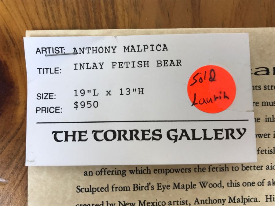 Large Turquoise Inlay Fetish Bear By Anthony Malpica Retailed For $950 At The Torres Gallery 19'W X 12.5'H X 9'D [Photo 48]