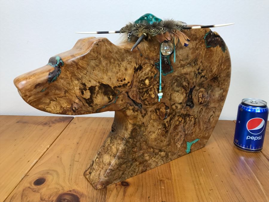 Large Turquoise Inlay Fetish Bear By Anthony Malpica Retailed For $950 At The Torres Gallery 19'W X 12.5'H X 9'D [Photo 23]