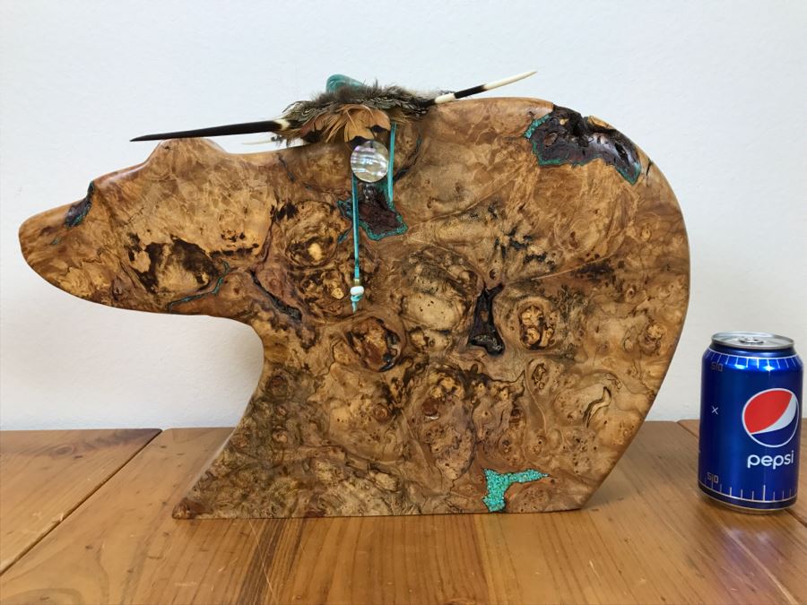 Large Turquoise Inlay Fetish Bear By Anthony Malpica Retailed For $950 At The Torres Gallery 19'W X 12.5'H X 9'D [Photo 25]