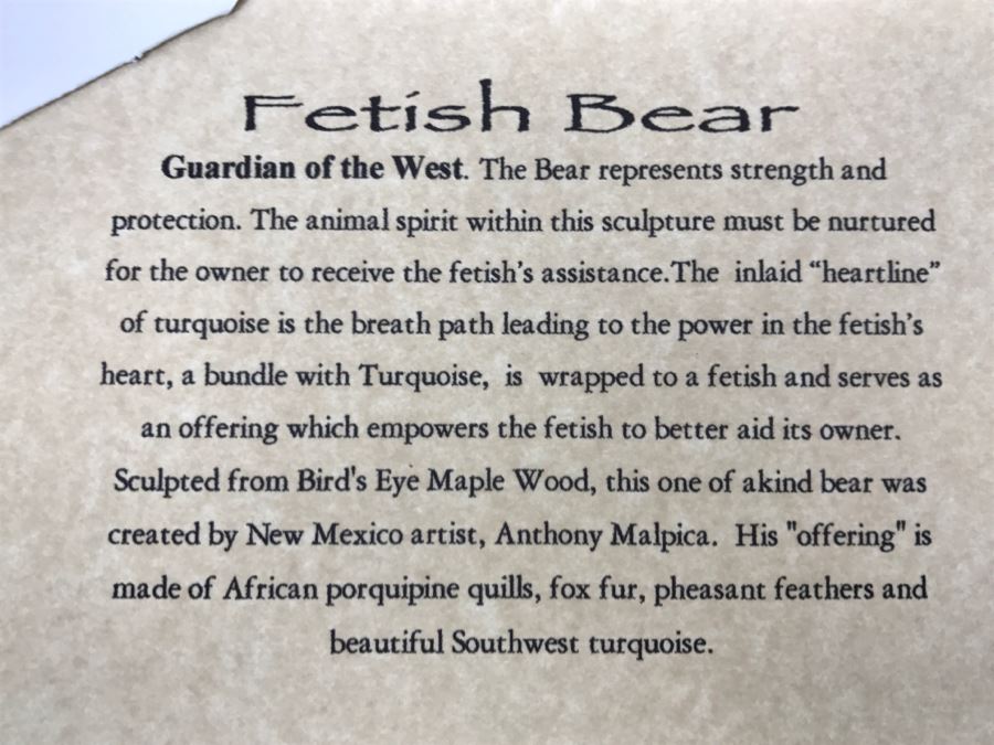 Large Turquoise Inlay Fetish Bear By Anthony Malpica Retailed For $950 At The Torres Gallery 19'W X 12.5'H X 9'D [Photo 49]