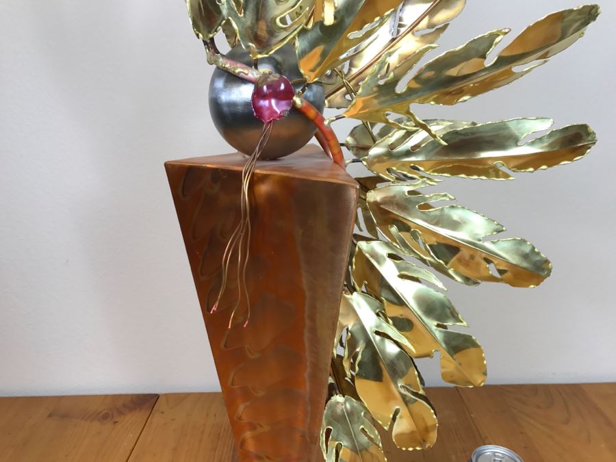 Large Brushed Metal Copper Indian Chief Sculpture Stamped G7 15/100 On Base 12'W X 29.5'H X 14'D [Photo 36]