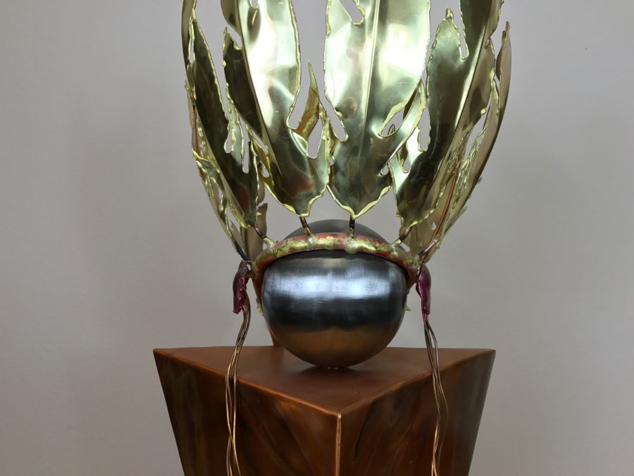 Large Brushed Metal Copper Indian Chief Sculpture Stamped G7 15/100 On Base 12'W X 29.5'H X 14'D [Photo 19]