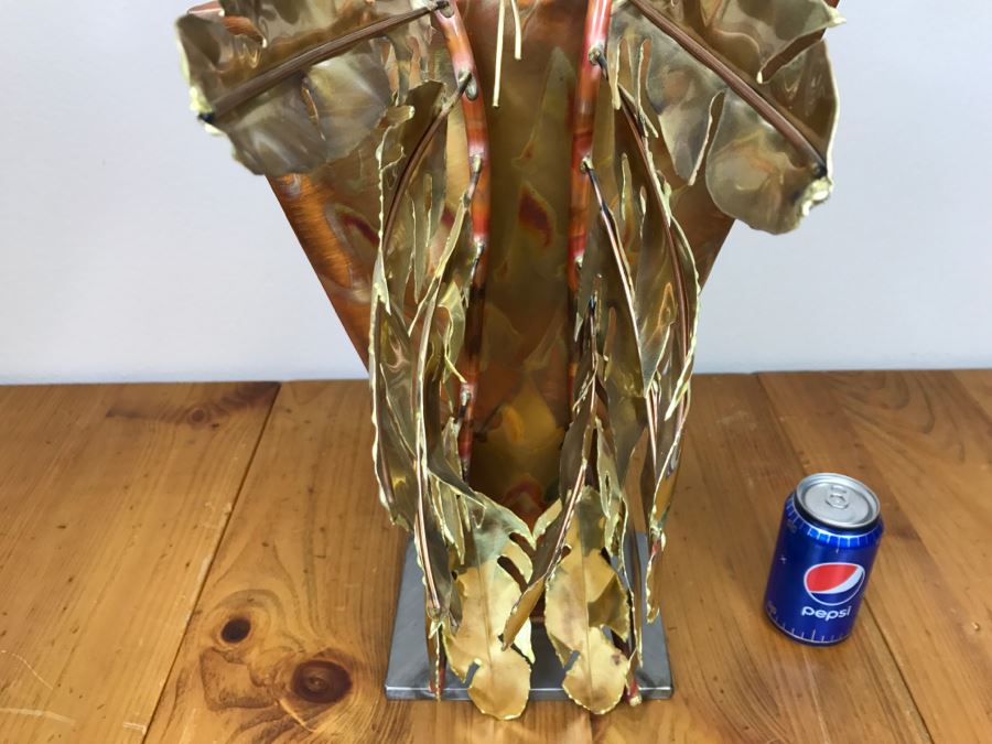 Large Brushed Metal Copper Indian Chief Sculpture Stamped G7 15/100 On Base 12'W X 29.5'H X 14'D [Photo 30]