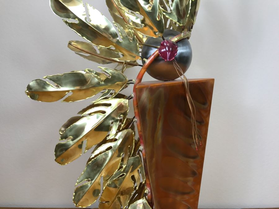 Large Brushed Metal Copper Indian Chief Sculpture Stamped G7 15/100 On Base 12'W X 29.5'H X 14'D [Photo 35]