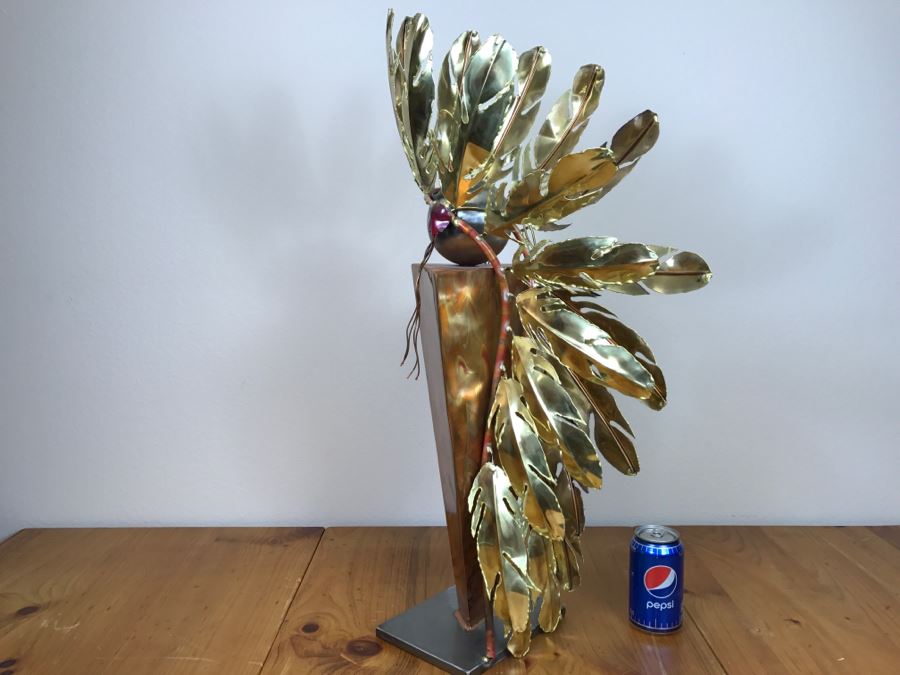 Large Brushed Metal Copper Indian Chief Sculpture Stamped G7 15/100 On Base 12'W X 29.5'H X 14'D [Photo 32]