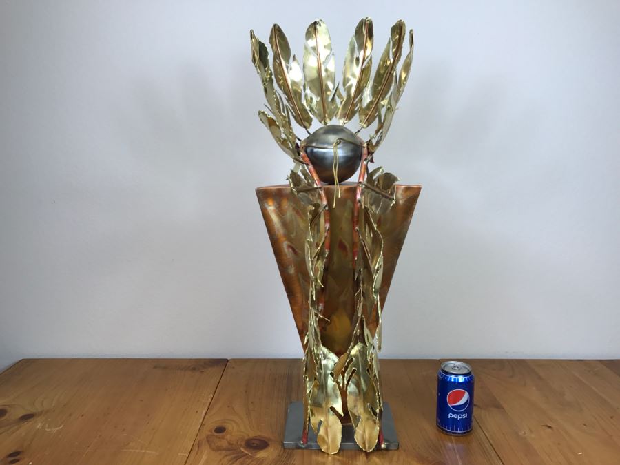 Large Brushed Metal Copper Indian Chief Sculpture Stamped G7 15/100 On Base 12'W X 29.5'H X 14'D [Photo 26]