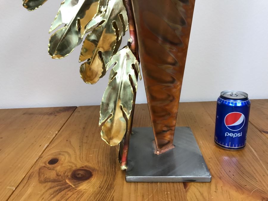 Large Brushed Metal Copper Indian Chief Sculpture Stamped G7 15/100 On Base 12'W X 29.5'H X 14'D [Photo 9]