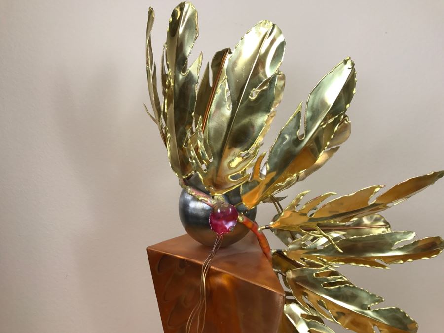 Large Brushed Metal Copper Indian Chief Sculpture Stamped G7 15/100 On Base 12'W X 29.5'H X 14'D [Photo 34]