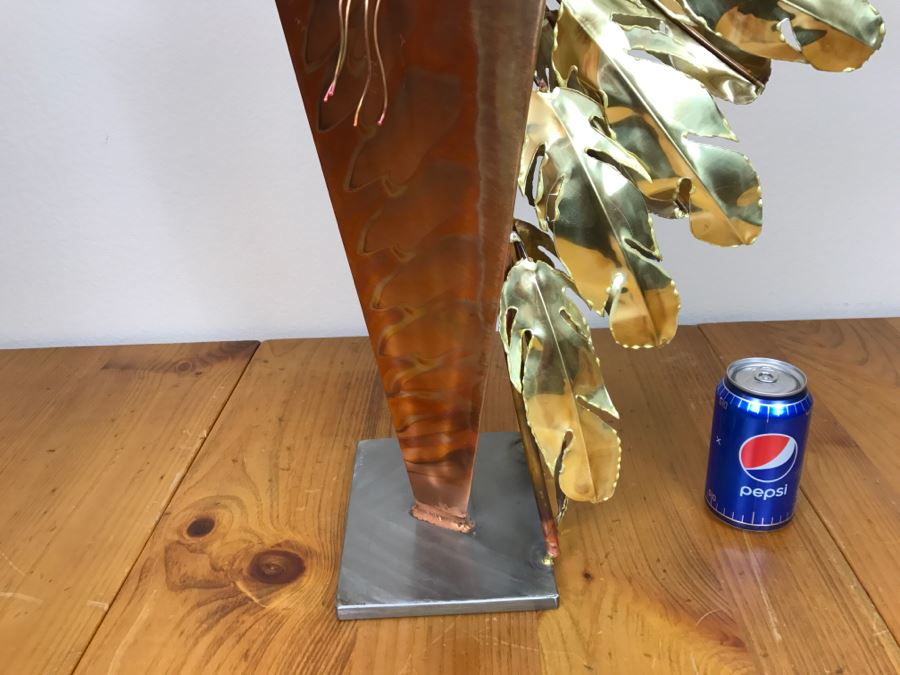 Large Brushed Metal Copper Indian Chief Sculpture Stamped G7 15/100 On Base 12'W X 29.5'H X 14'D [Photo 37]