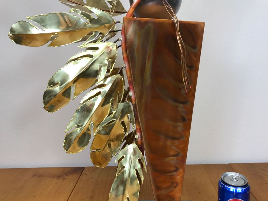 Large Brushed Metal Copper Indian Chief Sculpture Stamped G7 15/100 On Base 12'W X 29.5'H X 14'D [Photo 8]