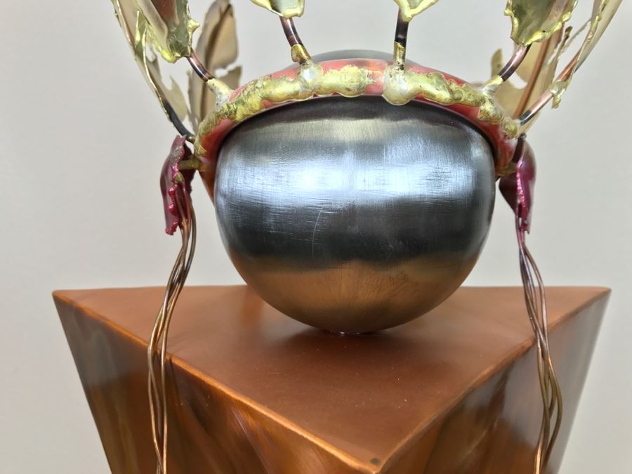 Large Brushed Metal Copper Indian Chief Sculpture Stamped G7 15/100 On Base 12'W X 29.5'H X 14'D [Photo 21]